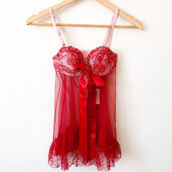 La SENZA Other - La Senza Red Lace Babydoll Bustier Lingerie NWT